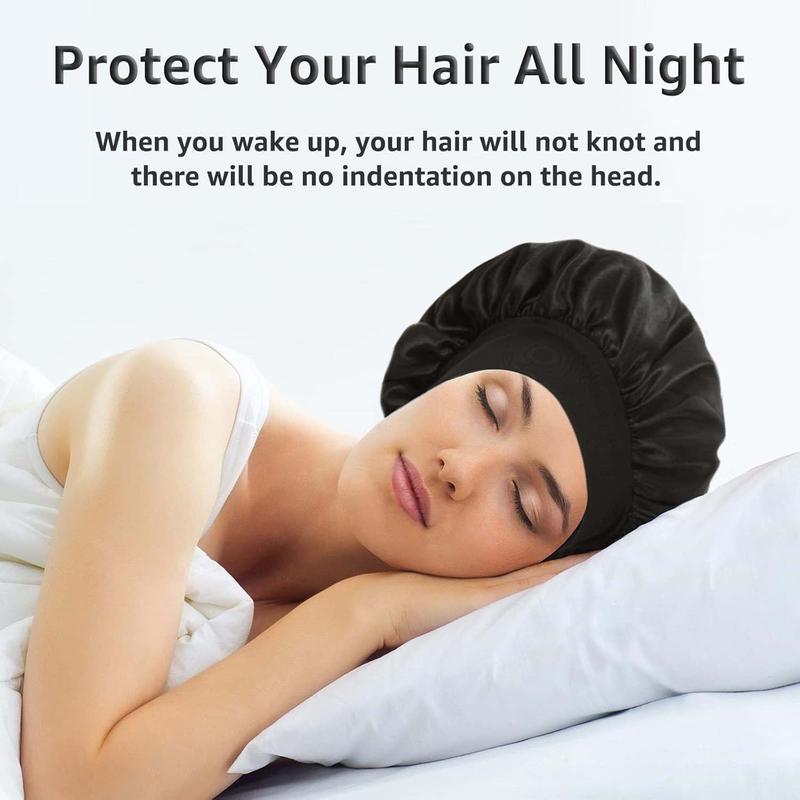 2Pcs Silk Satin Bonnets for Sleeping - Elastic Wide Band Wrap for Black Women Men,Silk Bonnets for Curly Hair,Large Hair Cap for Sleeping school gift Sleeping Bonnet