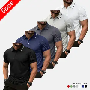 5-pack Men’s Youth Office‑Style Polo Shirt with Contrasting Trim — Sleek and Sharp for Young Men, Perfect for Commuting