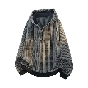 Spring/Autumn New Arrival Premium Hooded Sweatshirt — Trendy Matching Couples’ Top, Half-Zip Design, Fashionable Retro Color-Block Loose Casual Pullover Long-Sleeve Hoodie Jacket