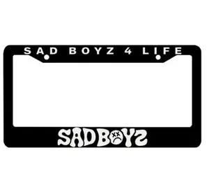 Sad Boyz 4 Life License Plate Frame Corridos Tumbados Durable Lightweight Plastic Standard U S Size with Bold Text and Sad Face Detail