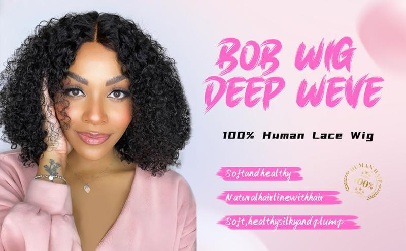 Tnice Short Bob Glueless Wigs Ready To Wear Deep Wave Curly Wigs Human Hair Wet and Wave 4x4 HD Lace Closure Wig For Women Pre Plucked 200%