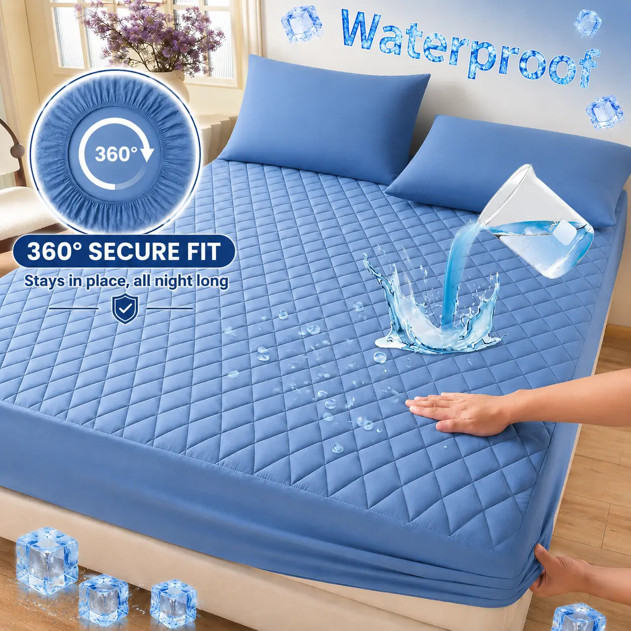 Raybee Waterproof Mattress Protector Queen Size, Washable & Durable Mattress Cover, 6-16'' Deep Pocket Mattress Pad , Fitted Sheet For Bedroom, Guest Room, Collage Dorm,Hotel,Dust Proof,back to school,back to school shopping,home decor