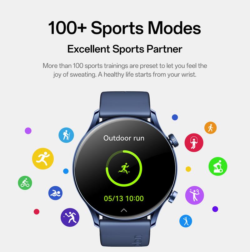 Aolon GTR3 Smartwatch — a perfect Valentine’s Day gift, 1.43" AMOLED HD display, AOD, heart rate monitoring, 110+ sports modes, waterproof, and up to 120-hour battery life. Compatible with iOS & Android, multiple colors, USB rechargeable, for Women & Men