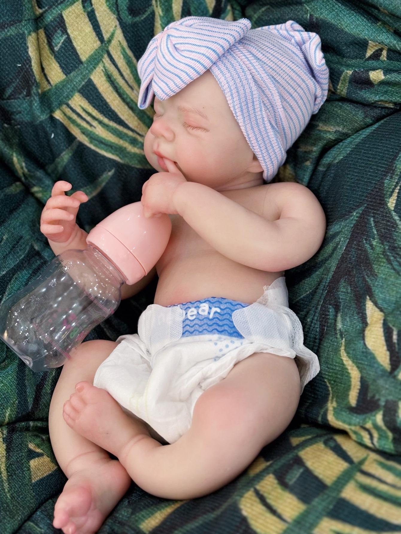 Reborn Doll 18 Inches 45 cm Soft Silicone Lifelike Feel Closed Eye Sleeping Design Newborn Girl Doll with Birth Certificate and Clothing Perfect Gift for Children