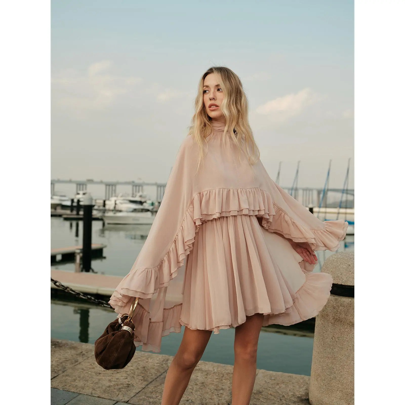 chinese dress ladies Long Formal Ruffle Sleeve Chiffon Evening Dress main image 0