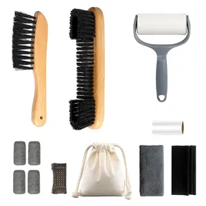 12 Packs Pool Table Brush Set for Felt, Billiard Table Cleaning Accessories with 2 Wood Brush, 4 Ferrule Polish Cloths, Cue Shaft Cleaner Cloth, Sticky Lint Roller, Storage Bag