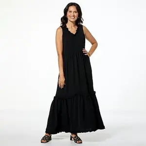 Nina Leonard Textured Wave Tiered Hem Maxi Dress