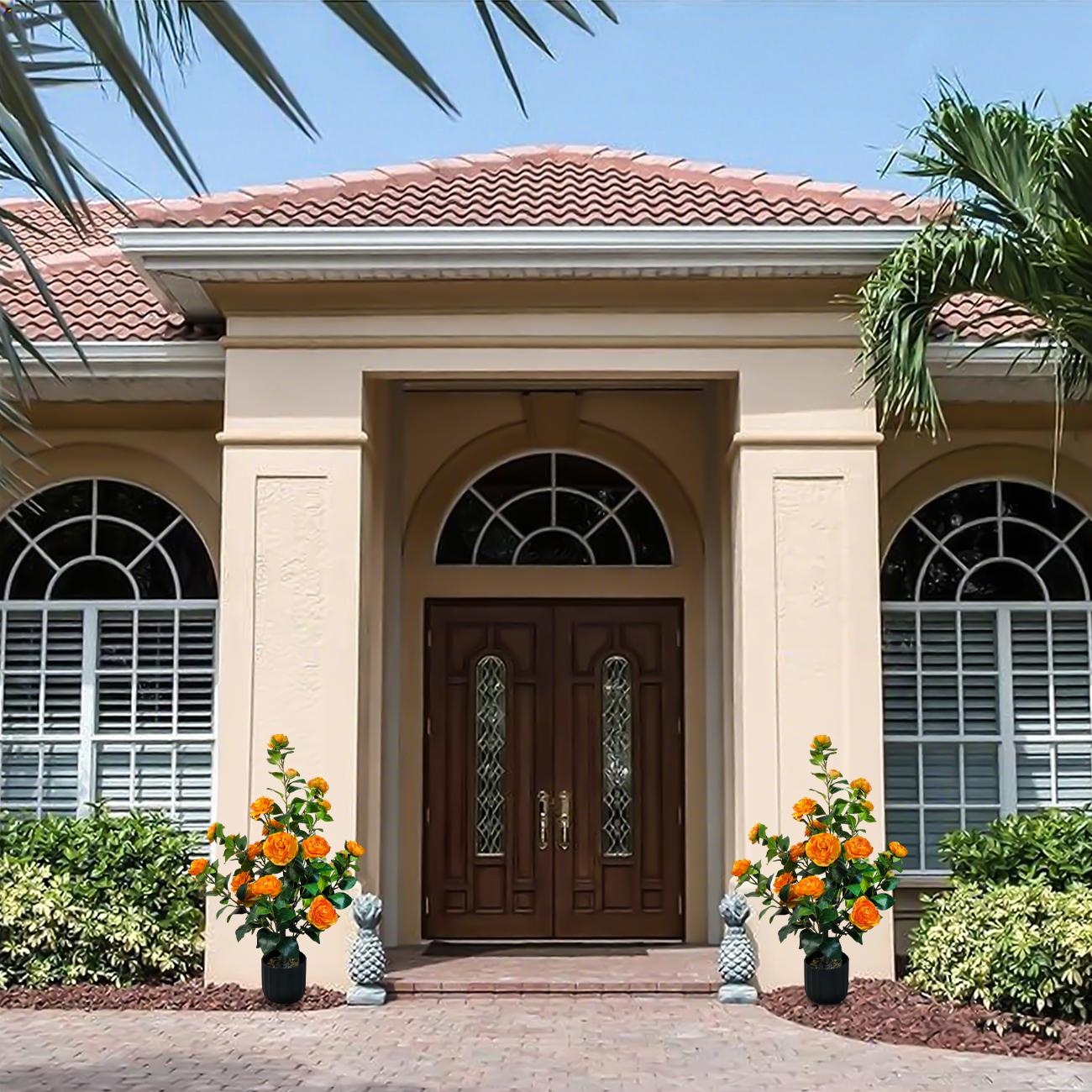 2 Pcs 3ft Artificial Camellia Trees with 24 Realistic Flowers 188 Leaves Decorative Pebbles and Planter for Indoor Home Office Outdoor Courtyard Decor