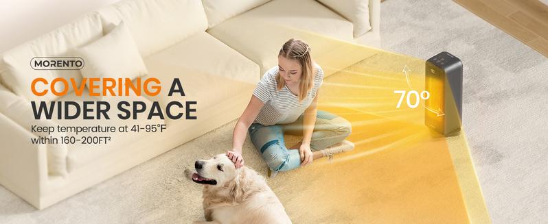 MORENTO Space Heaters 15.7inch for Indoor Use, Wi-Fi & Voice Control, Portable Heater with Thermostat, 1500W Electric Heater, 12H Timer, Quiet Space Heater(Black)