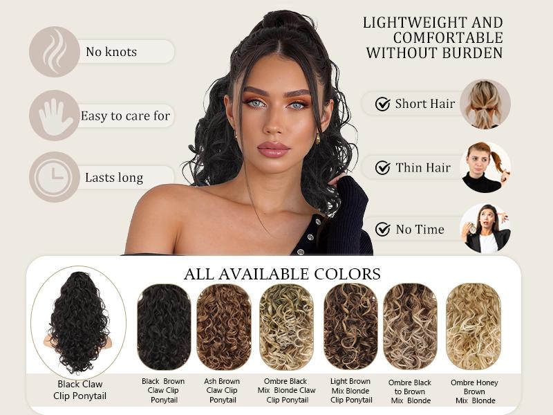 Kookastyle ponytail extension 18inch Claw Clip in Ponytail Extension Short Curly Wavy Ponytail Hair Extension Jaw Clip on Pony Tails Hairpiece for Women Kookastyle ponytail extension 18inch Claw Clip in Ponytail Extension Short Curly Wavy Ponytail Hair Extension Jaw Clip on Pony Tails Hairpiece for Women