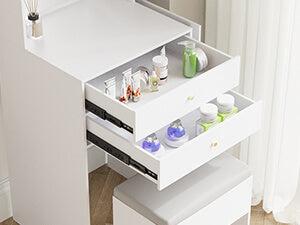 Small Vanity Desk Set with 3 Adjustable Lighted Mirror and Storage Chair IF018