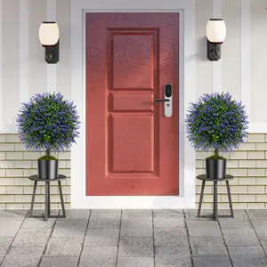 COSTWAY Artificial Wisteria Topiary Ball Tree, Set of 2 Faux Potted Plants Artificial Shrubs Bushes with Vivid Wisteria, Fake Evergreen Boxwood Topiary for Indoor Outdoor Home Front Porch Decor