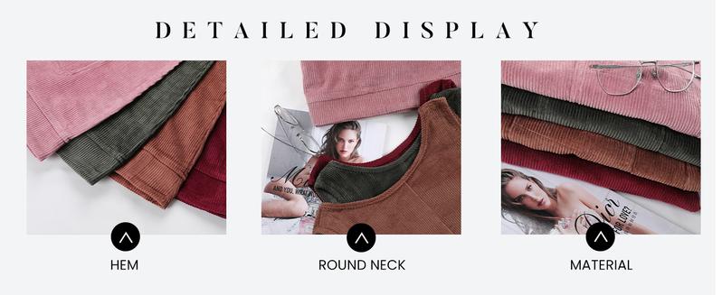 Tanming Women's Corduroy Overall Dress Round Neck A Line Skirtall Jumper Mini Dress Pinafore with Pockets Holiday Party Dress Tanming Women's Corduroy Overall Dress Round Neck A Line Skirtall Jumper Mini Dress Pinafore with Pockets Holiday Party Dress