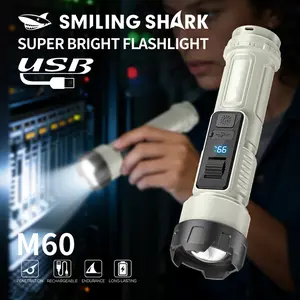 SmilingShark SD-5458 M60 LED Torch, 6000lm Powerful COB Floodlight, Zoomable Focus Flashlight, 6 Modes, Type-C Rechargeable for Camping, Work