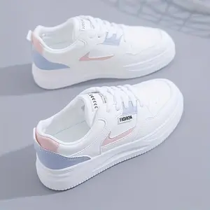 Women's Platform Skate Shoes, Round Toe Colorblock Lace Up Low Top Sneakers, Versatile Walking Shoes (Shoe Bags)