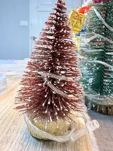Artificial Mini Christmas Tree Christmas Decoration,Creative Sturdy Stable with Snow with Wood Base for Table Xmas New Year