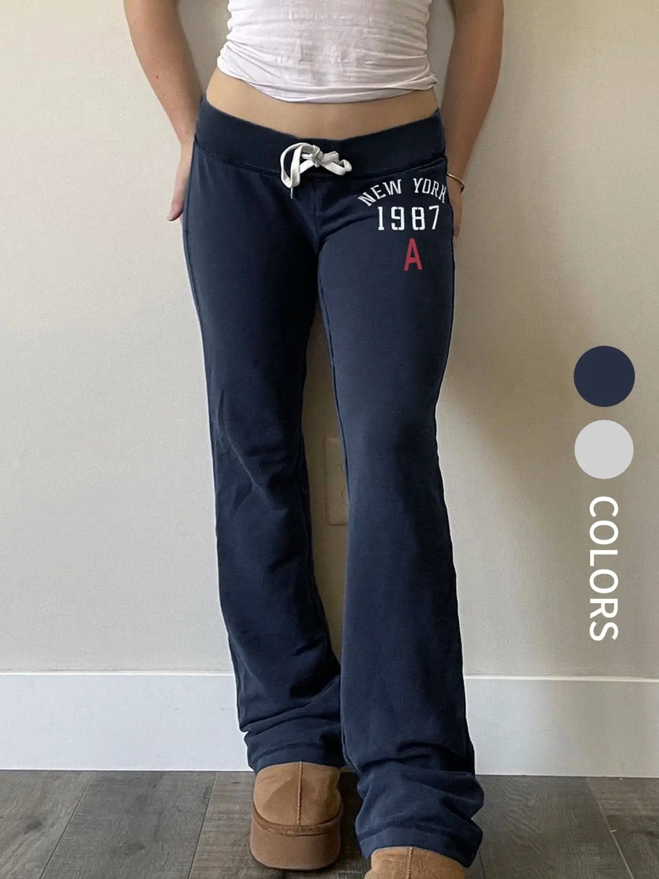 American Vintage Slim-Fit Letter Print Pants, baggy leggings，Trousers for Relaxed Fitted,Street Style Drawstring Waist Joggers, Fall & Winter Casual Long Trousers