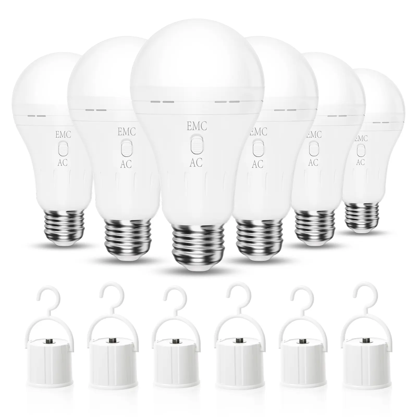 Brightown 6 Pack Rechargeable Emergency Light Bulbs A21 6500K Daylight. E26 120 Volt, 7W (60W Equivalent), Built-in 1200mAh Battery. Ideal for Home Lighting, Table Lamps, Power Outages, Camping, and Hurricane Preparedness.