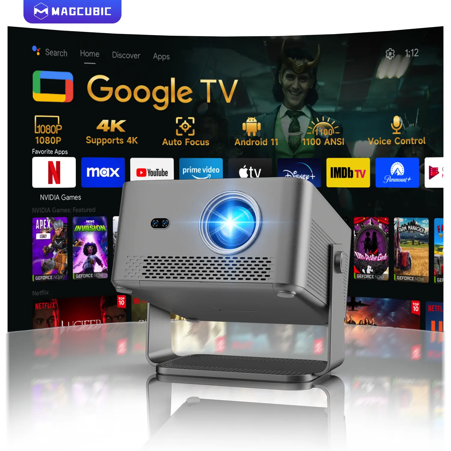 [Google TV stick Bundled] Magcubic HY450GT 1100ANSI Projector with Officially Certificated Google TV Auto Focus 4K Decoding Google Voice Assistant Built-in 15W HFl speaker Native 1080P HDR10 WIFI5+BT5.0 Smart Home Cinema #TikTokShopBackToSchool