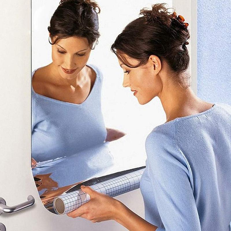 23.6x39.3 inch Mirror Tile Wall Sticker Flexible Mirror Sheets, Blue protective Self Adhesive Mirror Tiles for Home Bathroom Bedroom Decor