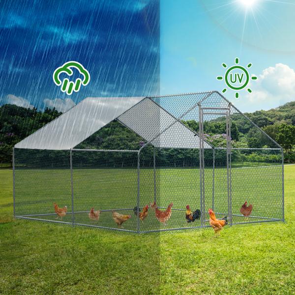 Large Metal Chicken Coop, Walk-in Poultry Cage Chicken Hen Run House with Waterproof Cover, Rabbits Cats Dogs Farm Pen for Outdoor Backyard Farm