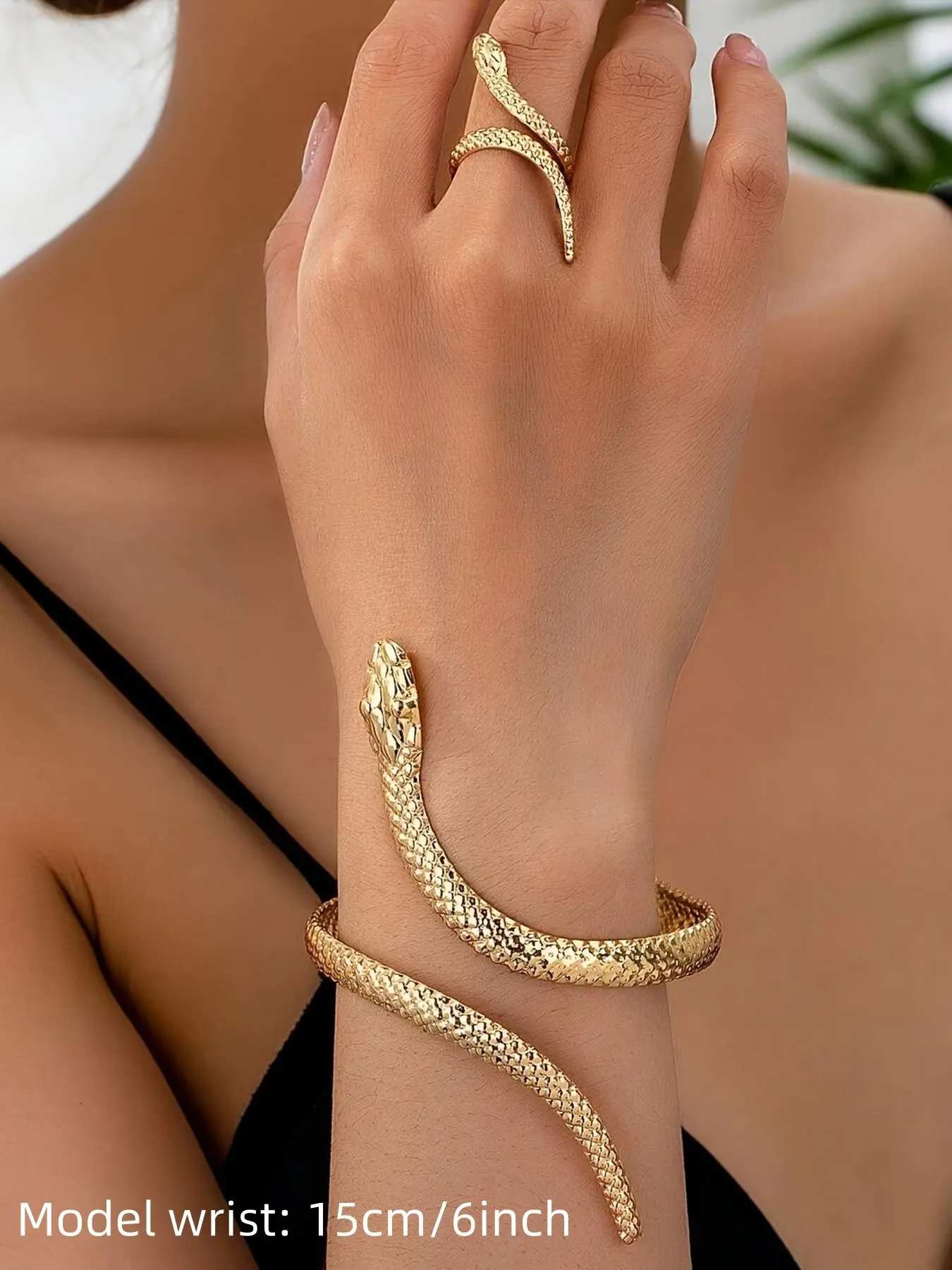 Women's Gothic Punk Style Jewelry Set, Elegant Jewelry Set, Adjustable Snake Bracelet & Ring, Vintage Textured Design, Perfect Gift for Daily Wear, Matching Jewelry Set, Jewellery Gift Set