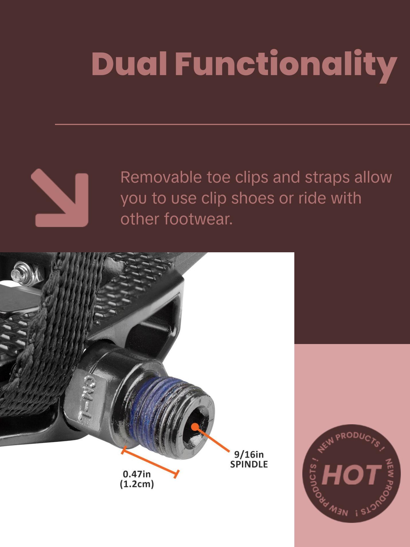 BV Bike 9/16in Pedals with Toe Clips (Shimano SPD Cleats included) | BV-PD-S5