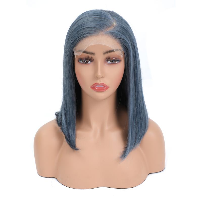 【Unique Color】CindiRiver 250% Density Misty Blue Color Bob Wig 5x5 HD Glueless Wig Human Hair Double Drawn 12 Inch Bob Wigs Side Part Blue Color Lace Front Wig Dark Blue Wig for Black Girls No Glue Needed & Easy to Install with Draw String
