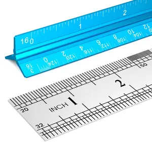 Architectural Scale Ruler 2 Pcs 12 Inch Aluminum Architect Ruler & Metal Ruler Set Imperial Engineer Scale Blueprints Drafting Ruler
