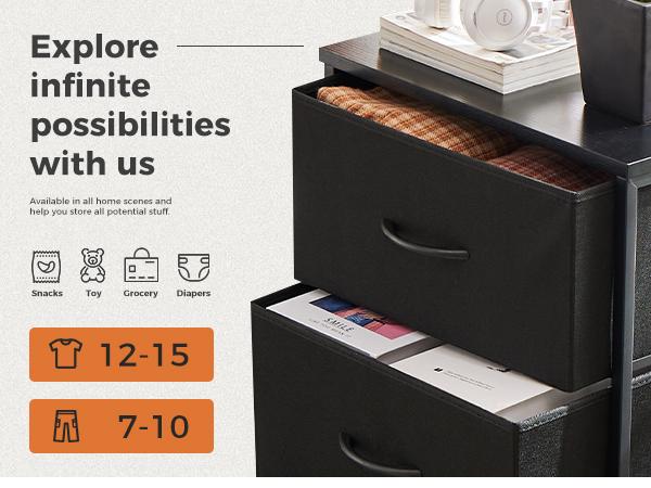 Sweet Furniture S - Dresser for Bedroom, Storage Drawers, Skinny Fabric Storage Tower with 4 Drawers