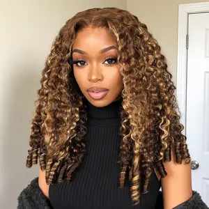 CurlyMe Highlights Ombre Burmese Curly Thick Density Pre Cut 9x6 Lace Snug Fit Wear Go Glueless Wig Pre-plucked Human Hair