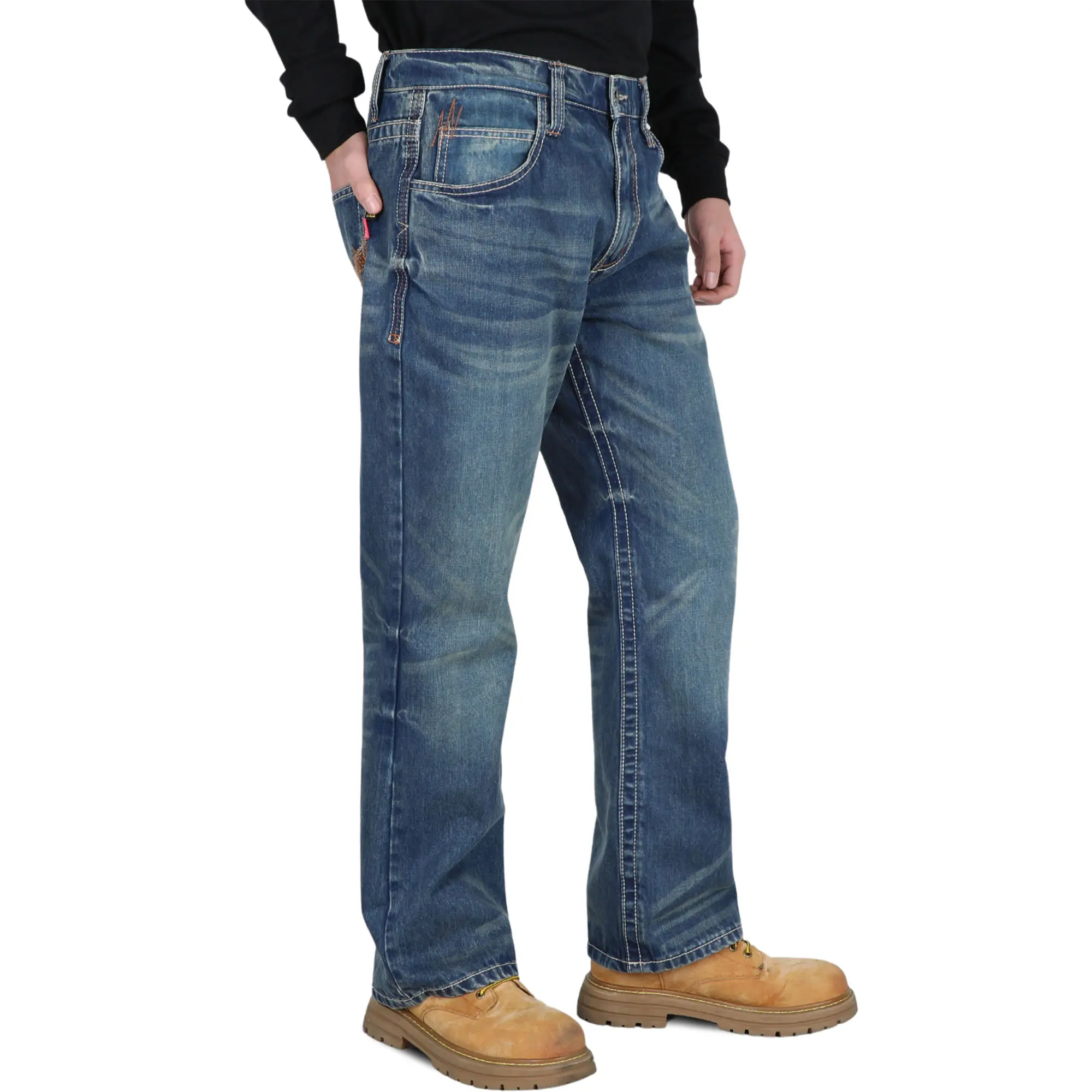 Men's 12 oz Relaxed-Fit Bootcut Vintage FR Denim Jeans - 8305, Flash Streetwear Style with Embroidery, Smooth, Garments, Menswear