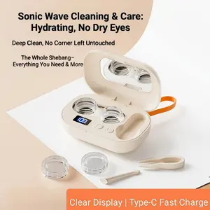 Portable High-Frequency Vibration Contact Lens Cleaning Case with Built-In Vanity Mirror - Dual Cleaning Modes for Daily Deep Cleaning of Both Hard and Soft Contact Lenses, Ideal for Travel, Sports, Office, and Home Use