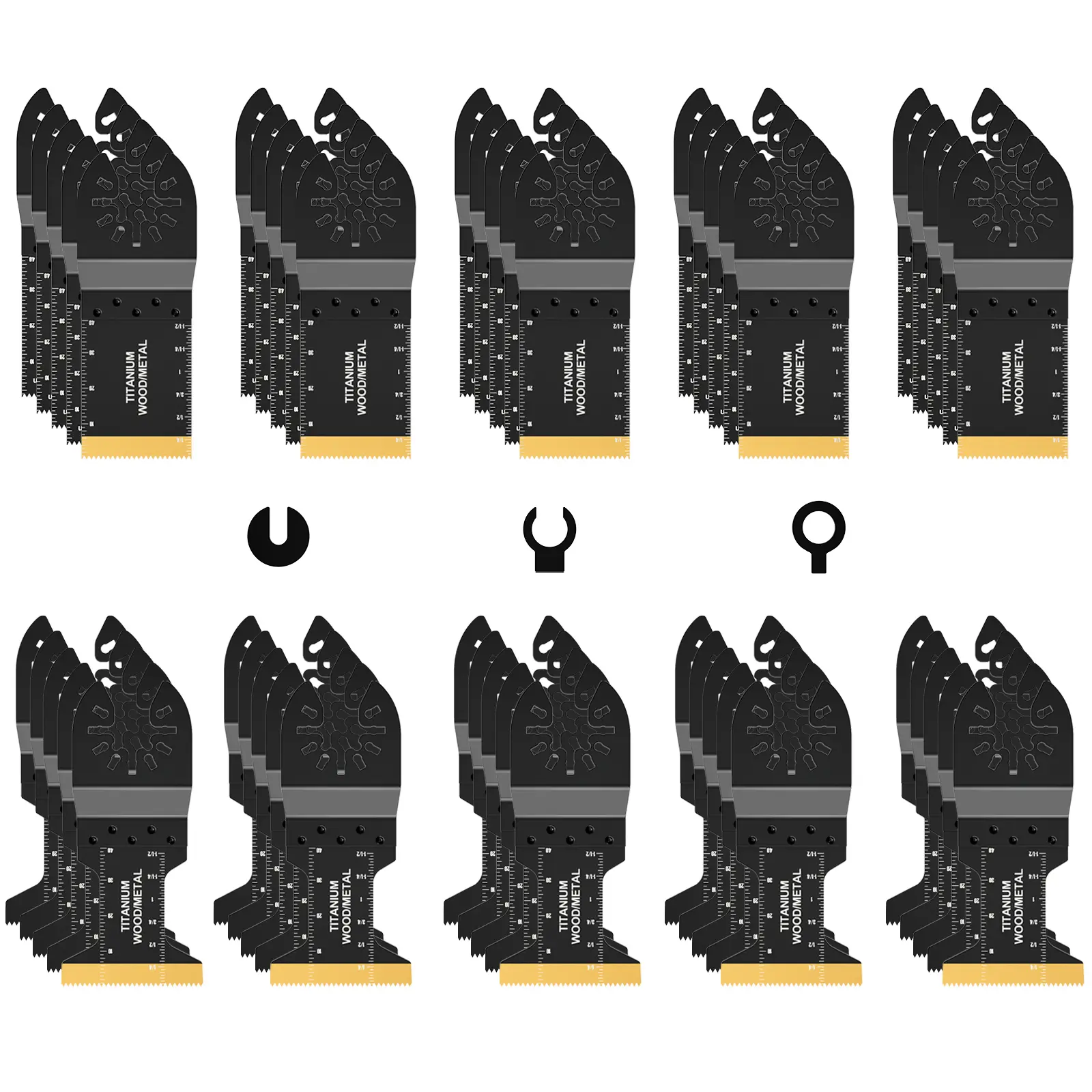 50 PCS Multitool Blades Oscillating Tool Blade, Universal 40pcs HCS ＆10pcs Titanium Oscillating Saw Blades for Metal Nails, Wood and Plastic, Multi Tool Blades Kits Fit Most Models