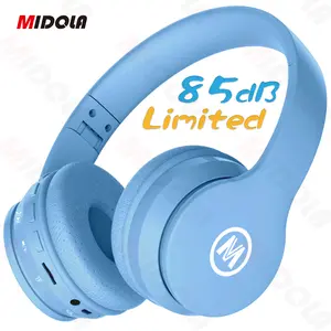 MIDOLA Kids’ Headphones, Bluetooth 5.4 Wireless, 68 hours playback time, volume limit (85/94 dB), over-ear foldable headset, Type‑C fast charging, wired AUX with mic included (for toddlers and kids), blue wireless headphones Pink