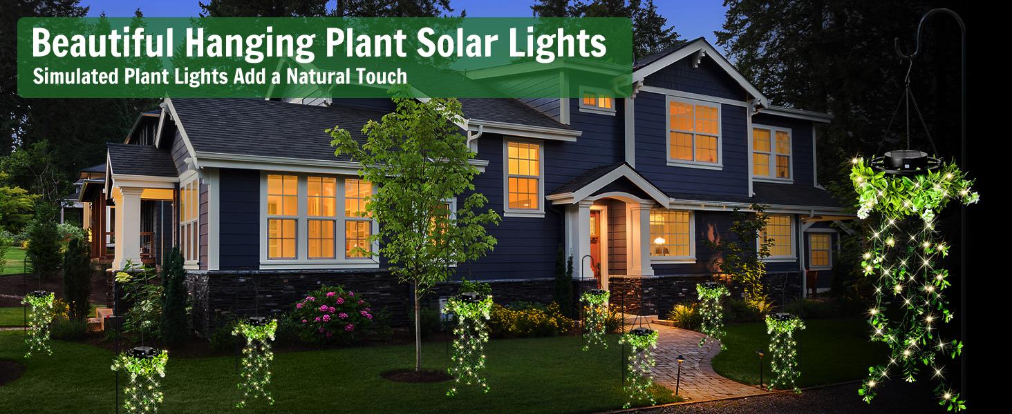 Solar Lights Outdoor 2025 NEW Release 66 LED  2 Pack Hanging Artificial Plants Fairy Lights, Garden Pathway Lights Ornaments Outdoor Lantern Mock Lime Twinkly String Lights, Pathway Lights, Perfect Gifts Presents for Mum Grandma