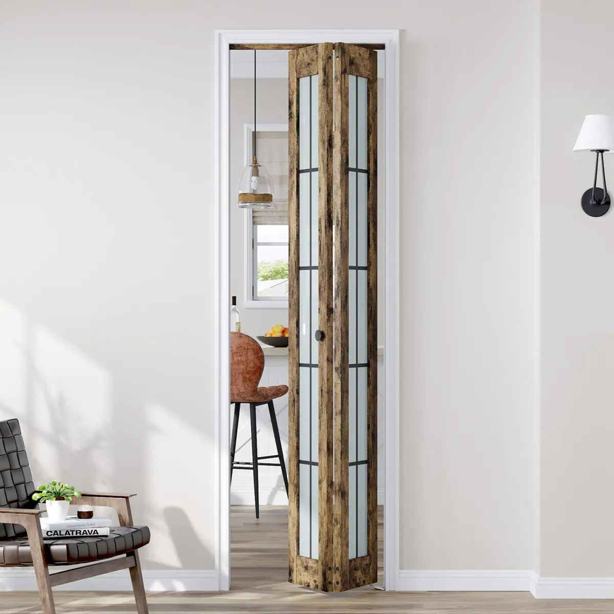 EASELIFE- Bi-Fold Door Glass And Manufactured Wood Bi-Fold Door With Installation Hardware Kit