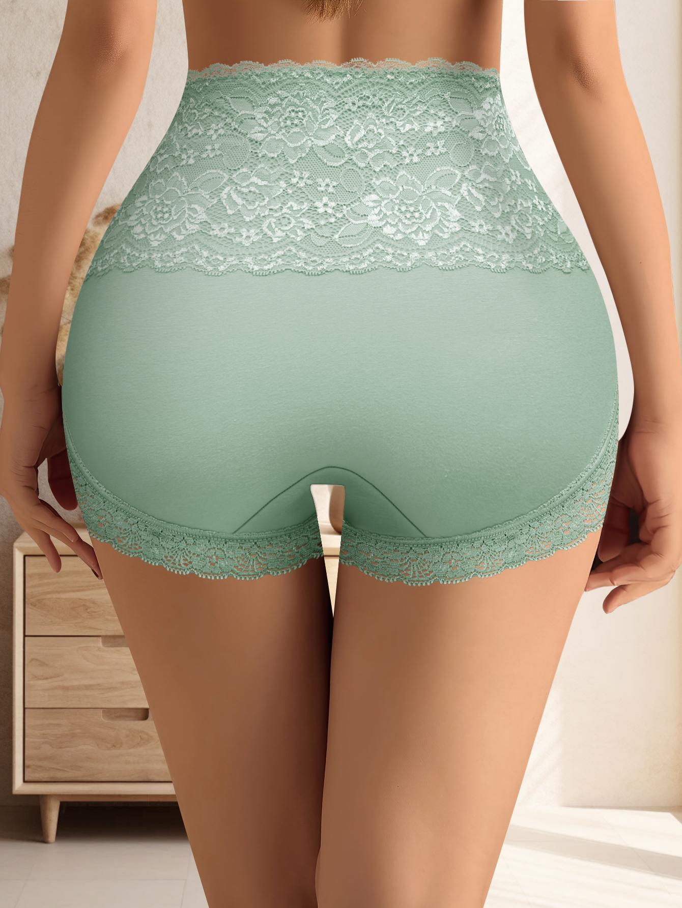 QUASTI 6 Piece Women's High waist Briefs, Lace Style Cotton Comfortable & Breathable Underwear, Hip Lifting  Fashionable Design, Suitable For Women's Daily Life