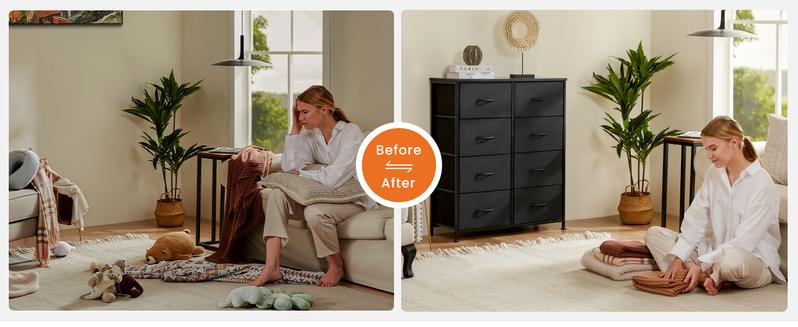Sweet Furniture Dresser for Bedroom Organizer Storage Drawers with 8 Drawers, Steel Frame, Wood Top, Closet & Entryway