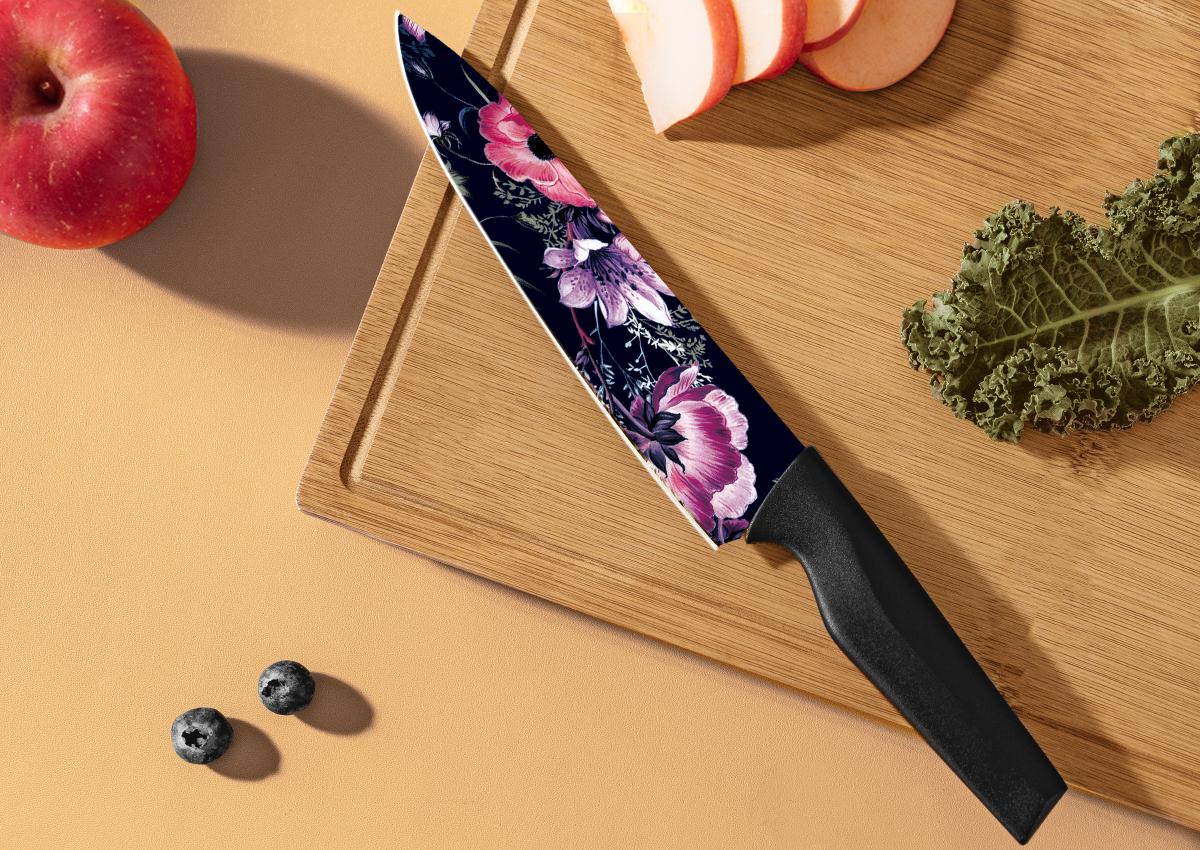 Astercook 12-Piece Flower Kitchen Knife Set with Blade Guards, Dishwasher Safe, German High Carbon Stainless Steel Block, Springtok Multicolor Cutting