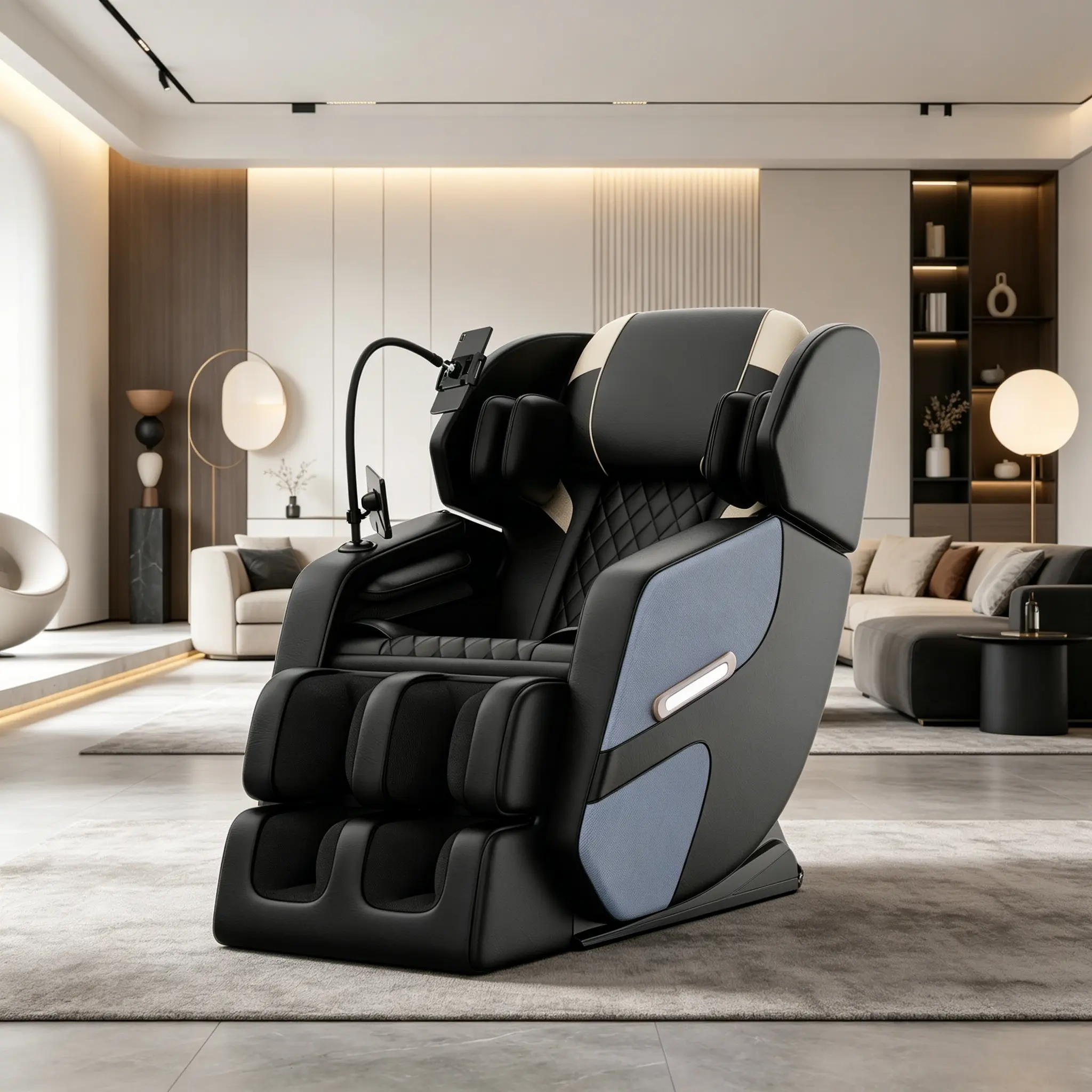 Zero Gravity Indoor Multi-Functional Lounge Chair, Full Body Air Pressure Recliner with 6 Rollers & Heat, Electric Sofa Chair with Foot Kneading, Bluetooth & Ambient Light, Home Relaxation Recliner