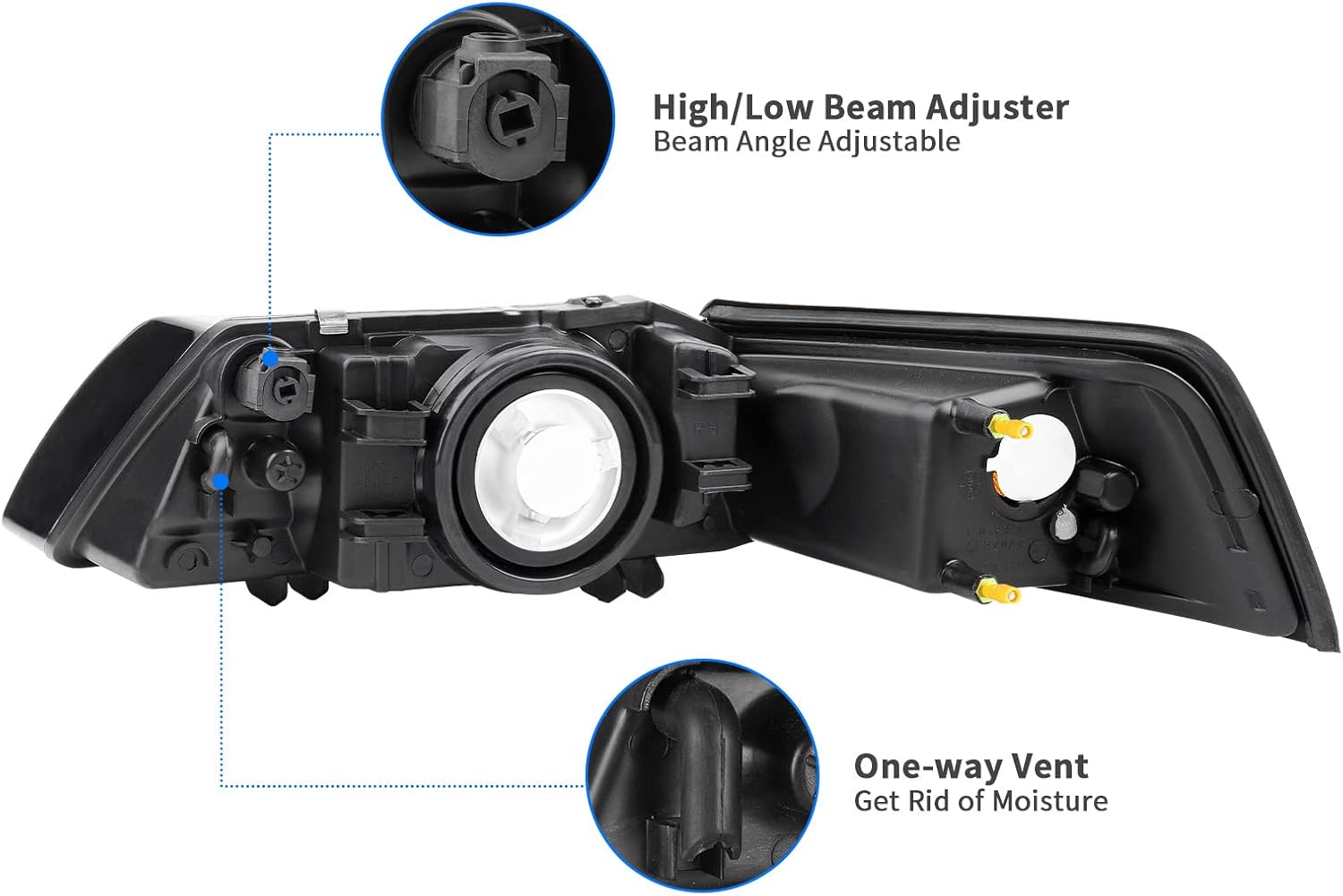 YITAMOTOR Headlight Assembly Compatible with 1999-2004 Ford Mustang Headlamp Headlights(Black Housing Clear Reflector)