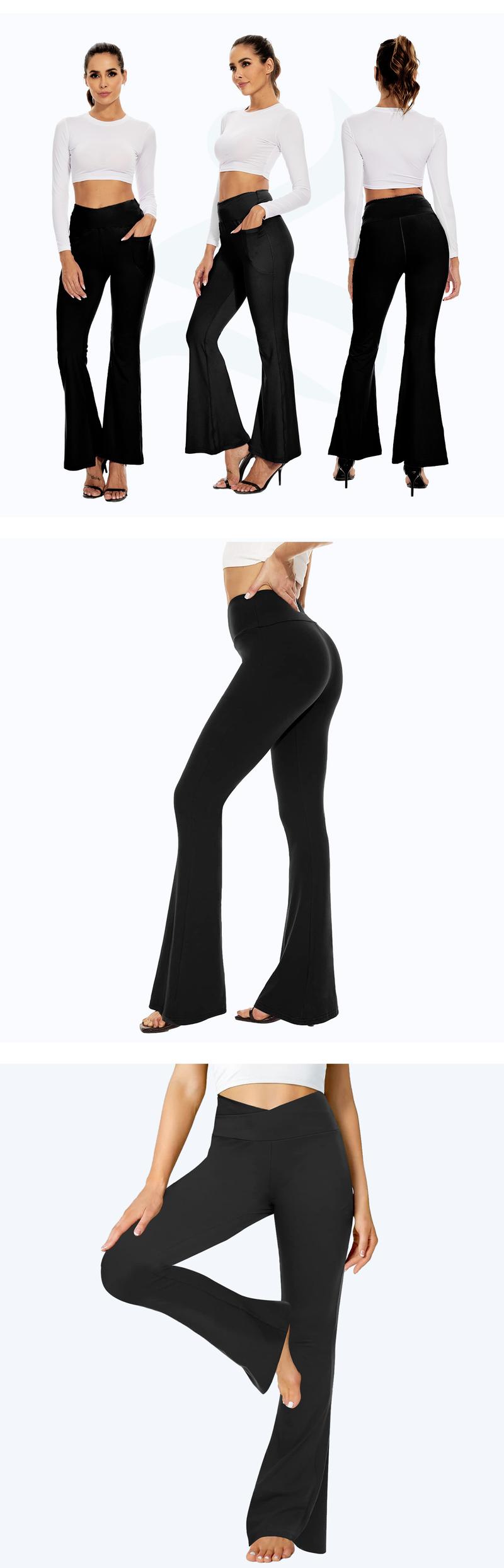 SHOWITTY Women's High Waisted 1/2 Pack Flare Leggings – Crossover Yoga Pants with Pockets Bootcut for Workout, Yoga & Casual Wear