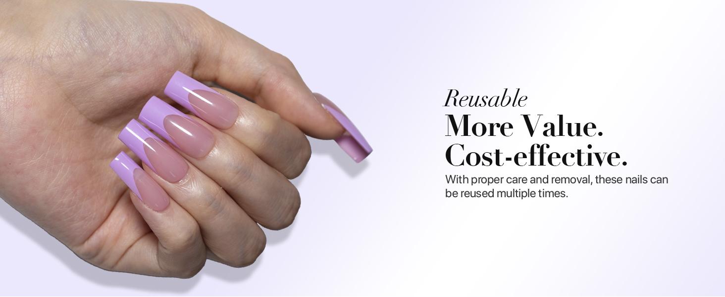 SXC Cosmetics X-Pro Tips - Nail Tips Only - 5 Purple Shades French Tip Press On Nails, 150/160pcs, Almond/Coffin/Square Shapes, XS-M Sizes DIY Salon-Quality Nails at Home