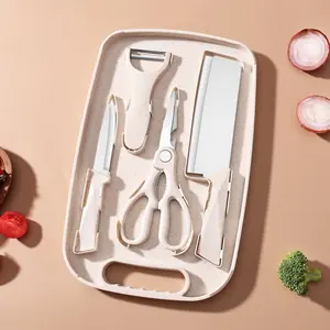 Outdoor kitchen knife 5-piece set - Portable cutting knife, dormitory chopping board, knife and board combo set, home use, foldable chopping board