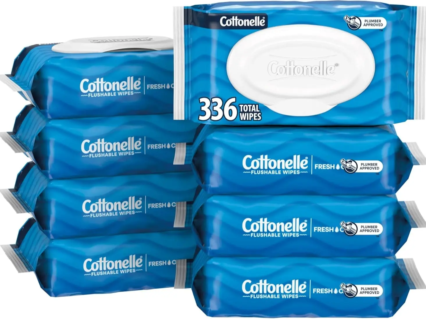 Fresh Feel Flushable Wet Wipes, Adult Wet Wipes, 8 Flip-Top Packs, 42 Wipes Per Pack (336 Total Wipes)