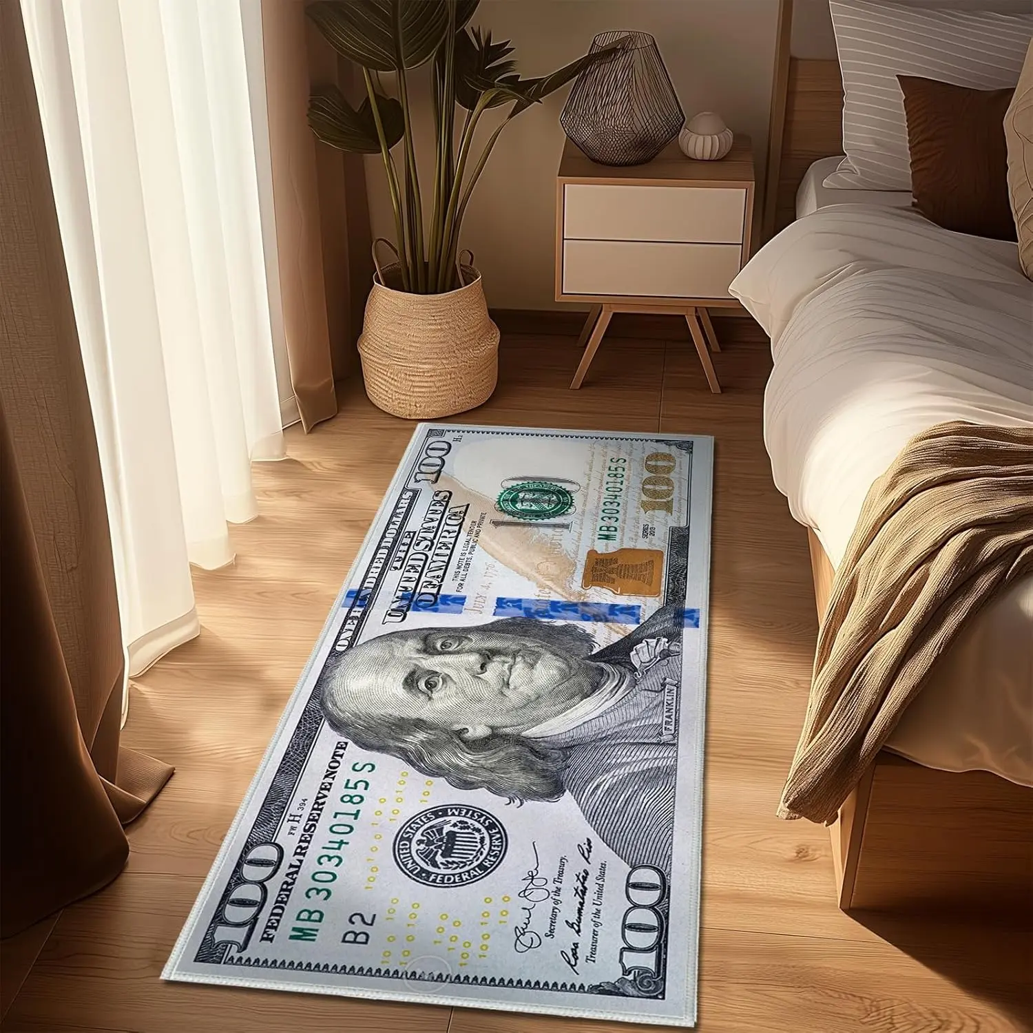 Washable $100 Bill Print Floor Runner Rug - Modern Multicolor Design for Hallway, Bedroom, Entryway - Bedroom,Living Room,House,Entryway,Aesthetic Room Decor, Bedroom Decor