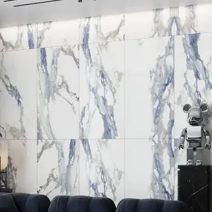 White with Blue-Gray 24x48 Polished Porcelain Large Format Tile (2 pack, 15.5 sq ft/case)