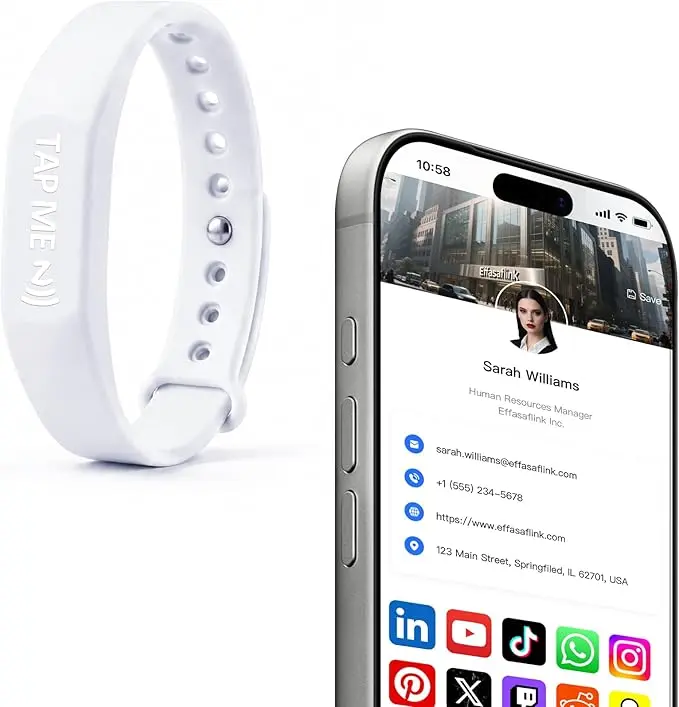 NFC Chip Digital Business Card Bracelet - Silicone, Unisex, 1 Size, Waterproof, QR Code Engraving, Tap-to-Share Function, No Monthly Fee, All Smartphones Compatible, Dynamic Profile Management - Office Presentation Supply
