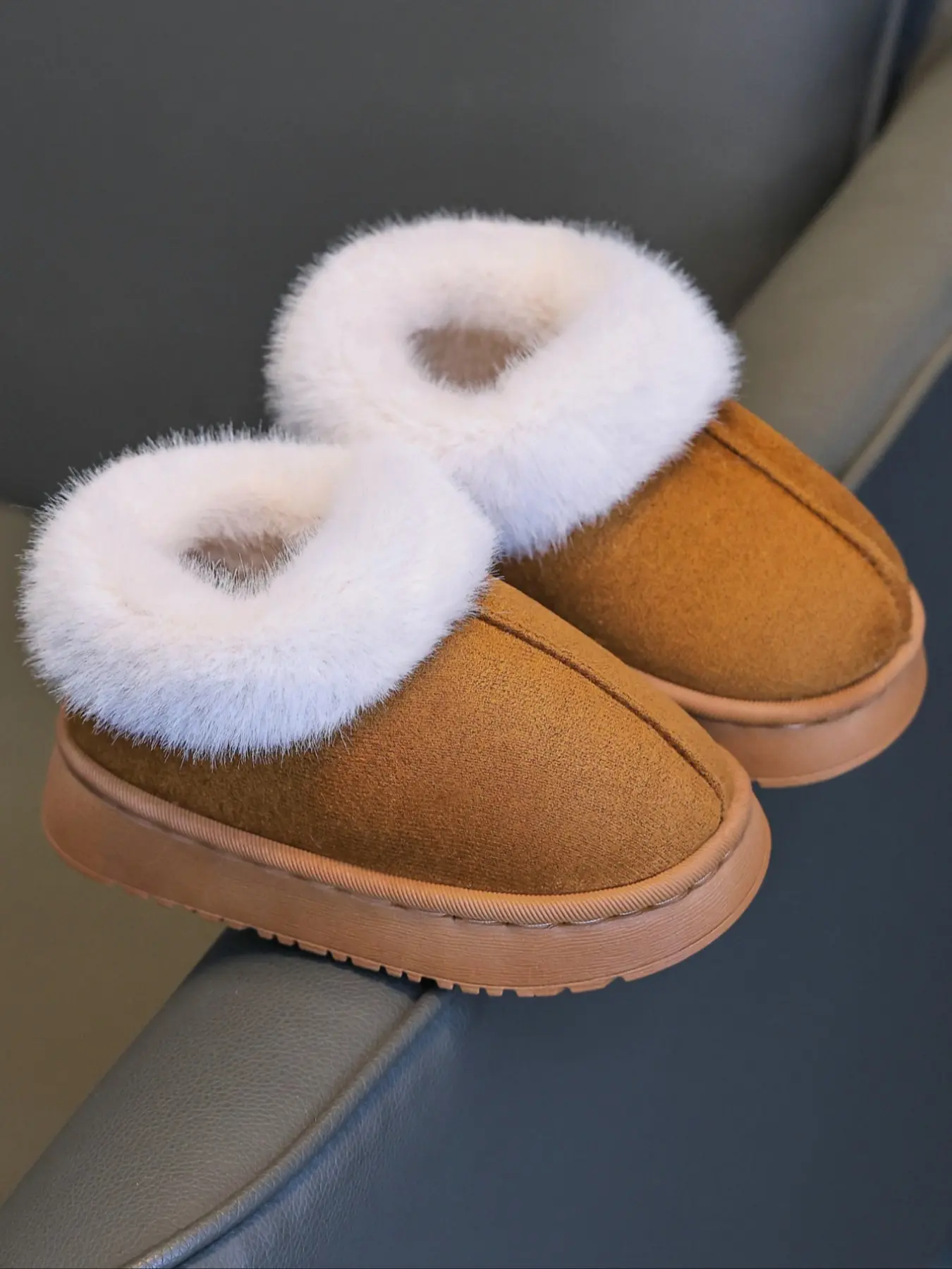 Slippers Autumn Winter New Style Boys Girls Toddler Kids Soft Sole Indoor Outdoor Patchwork Simple Fashion Furry Shoes